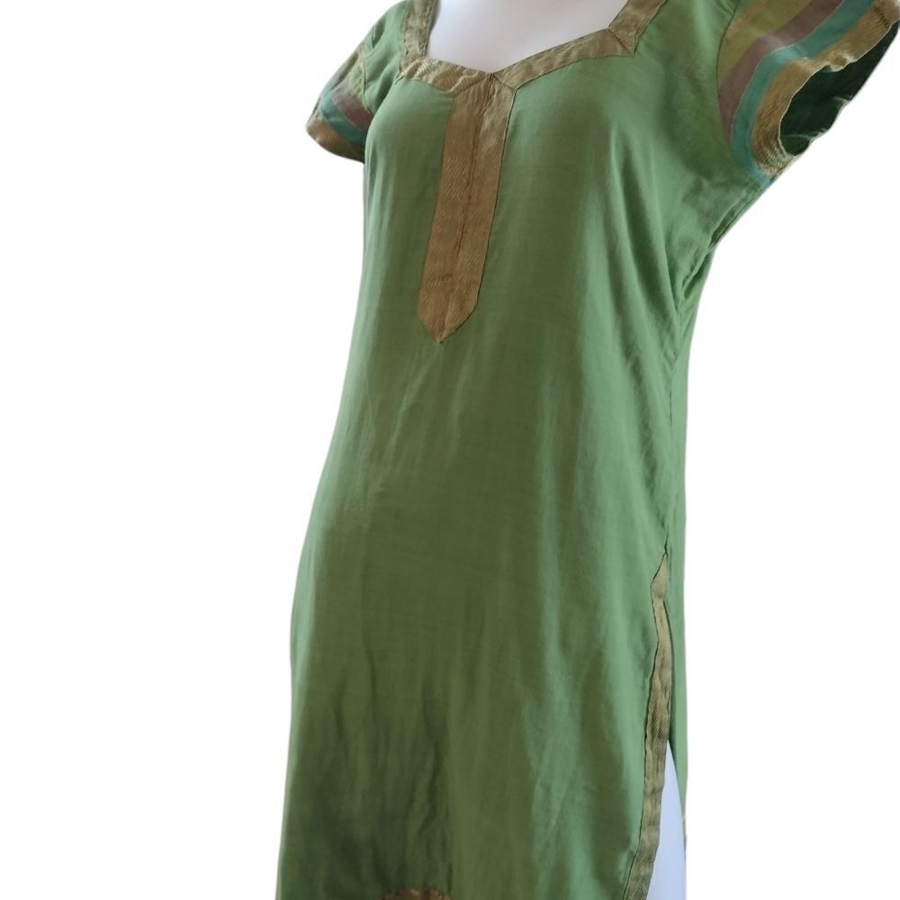 WOMEN'S Tunic Top Shirt Cap Sleeve Striped Green Size M